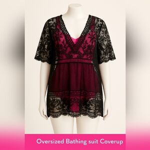 Sheer Black Lace Swim Cover Up Oversized Beachwear Pool Coverup Preloved